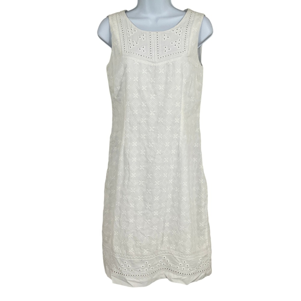 Talbots Shift Dress Womens 2 White Cotton Eyelet Embroidery‎ Sleeveless Boho NEW
